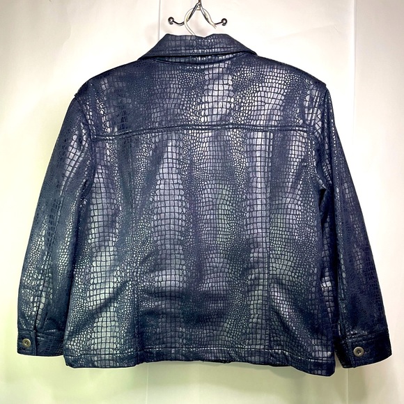 Ruby Rd. Navy Blue Moto Snake Print Long Sleeve Jacket Size L - Picture 2 of 9